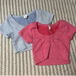 Bundle of Aerie Pink and Blue Ribbed Crop Tops